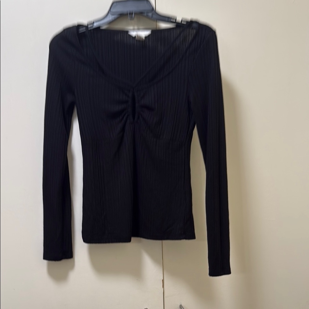 H&M Black Tie Front Fitted Blouse